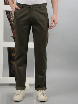 CRIMSOUNE CLUB - Men's Olive Self Design Casual Trouser