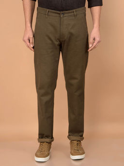 CRIMSOUNE CLUB - Men's Brown Self Design Casual Trouser
