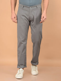CRIMSOUNE CLUB - Men's Grey Checks Casual Trouser