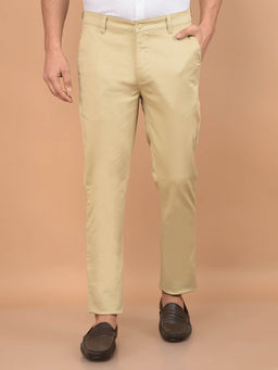 CRIMSOUNE CLUB - Men's Beige Solid Casual Trouser