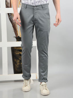 CRIMSOUNE CLUB - Men's Grey Solid Casual Trouser