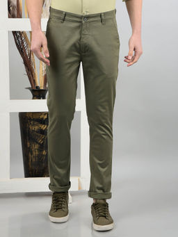 CRIMSOUNE CLUB - Men's Olive Solid Casual Trouser