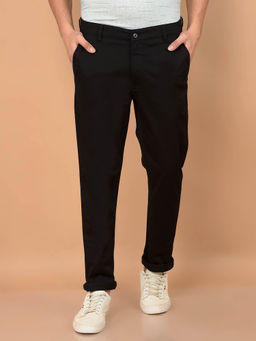 CRIMSOUNE CLUB - Men's Black Solid Casual Trouser