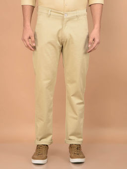 CRIMSOUNE CLUB - Men's Beige Solid Casual Trouser