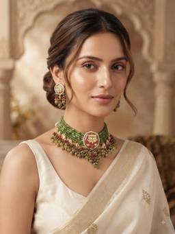 PINKCITY CRAFT - White Unakite Meenakari Jewellery Set