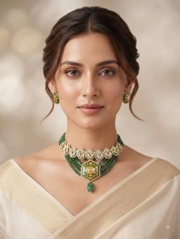 PINKCITY CRAFT - White Traditional Meenakari Kundan Jewellery Set