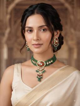 PINKCITY CRAFT - White Meenakari Kundan Jewellery Set With Onyx Beads