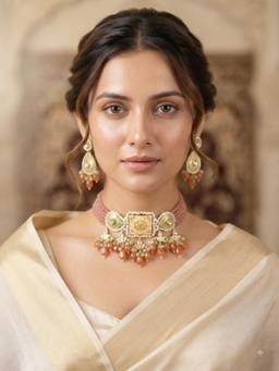 PINKCITY CRAFT - White Meenakari Kundan Jewellery Set