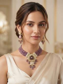 PINKCITY CRAFT - Purple Royal Plum Meenakari Stone Jewellery Set