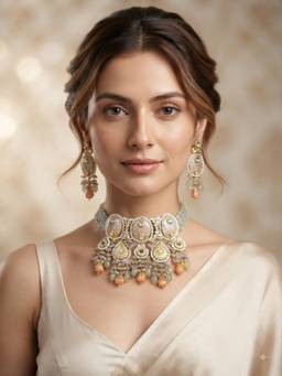 PINKCITY CRAFT - White Pastel Hand painted Drop Meenakari Jewellery Set