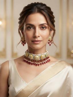 PINKCITY CRAFT - White Patwa Craft Meenakari Jewellery Set