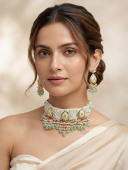 PINKCITY CRAFT - White Handcrafted Meenakari Jewellery Set
