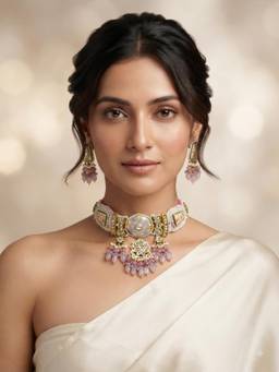 PINKCITY CRAFT - White Pearl Panel Patwa Meenakari Jewellery Set