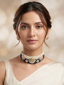 PINKCITY CRAFT - White Blue Patwa Meenakari Jewellery Set