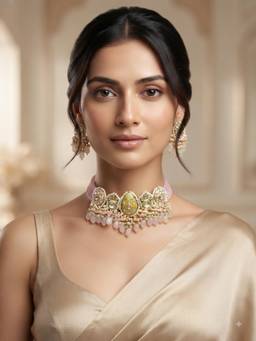 PINKCITY CRAFT - White Meenakari Kundan Jewellery Set With Soft Pink Drops