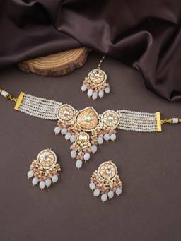 PINKCITY CRAFT - White Royal Hand-Painted Meenakari Jewellery Set