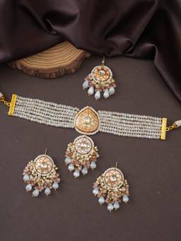 PINKCITY CRAFT - White Rajasthani Floral Meenakari Jewellery Set