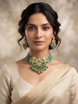 PINKCITY CRAFT - Green Emerald Meadow Meenakari Jewellery Set