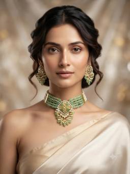 PINKCITY CRAFT - Mint Green Quartz Onyx Meenakari Jewellery Set