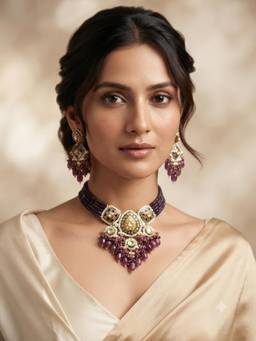 PINKCITY CRAFT - White Amethyst Drop Meenakari Jewellery Set