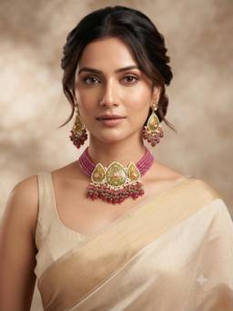 PINKCITY CRAFT - White Meenakari Jewellery Set