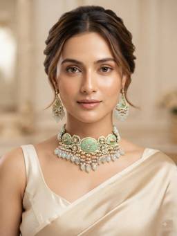 PINKCITY CRAFT - White Meenakari Jewellery Set With Quartz Drops