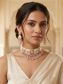 PINKCITY CRAFT - White Threadwork Meenakari Patwa Jewellery Set