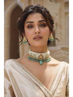 PINKCITY CRAFT - White Aventurine Teardrop Patwa Craft Meenakari Jewellery Set