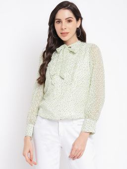 Latin Quarters - Green Full Sleeve Printed Polyester Blouse