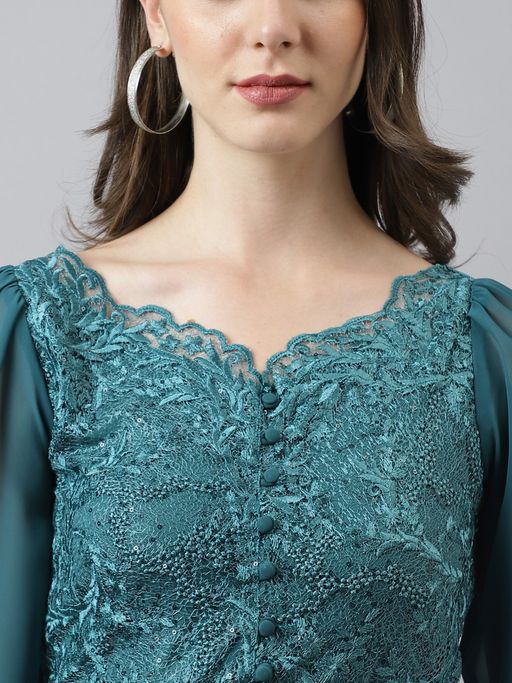 Buy Latin Quarters Women Green Lace Knee Length Dress Online