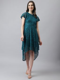 Latin Quarters - Women Teal High Low Lace Dress