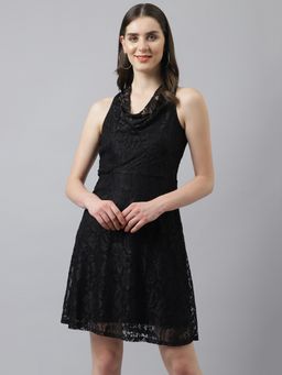 Latin Quarters - Women Black Lace Dress Halter Neckline