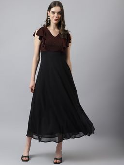 Latin Quarters - Women Red A Line Maxi Dress with V Neck