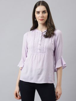 Latin Quarters - Women Lavender Top with Bell Sleeves & Detailed Neckline