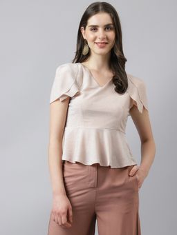 Latin Quarters - Women Peach Peplum Top with Cap Sleeves
