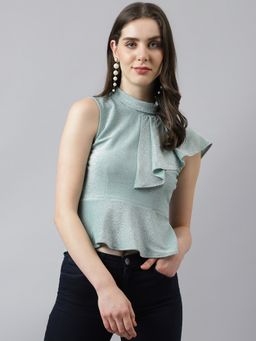 Latin Quarters - Women Green Turtle Neck Peplum Top