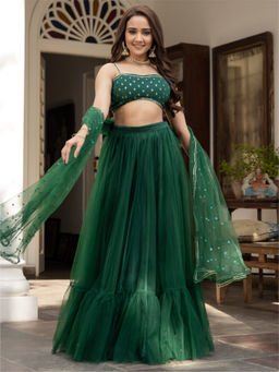 Lavanya The Label - Green Net Lehenga (Set of 3)
