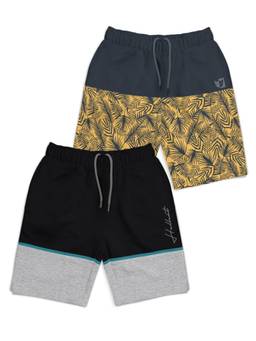 HELLCAT - Trendy Black Cool Dark Grey Printed Shorts for Boys (Pack of 2)