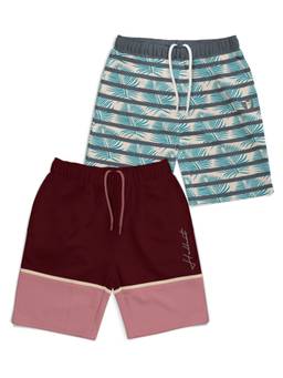 HELLCAT - Trendy Burgundy Cool Dark Grey Printed Shorts for Boys (Pack of 2)