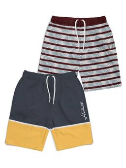 HELLCAT - Trendy Cool Dark Grey Burgundy Printed Shorts for Boys (Pack of 2)