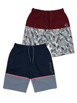 HELLCAT - Trendy Navy Blue Burgundy Printed Shorts for Boys (Pack of 2)