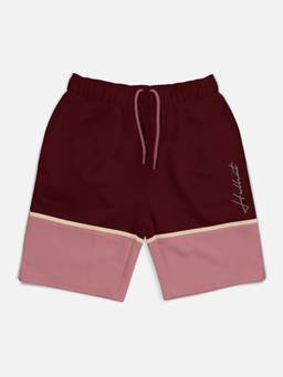 HELLCAT - Trendy Burgundy Color-Blocked Printed Shorts for Girls