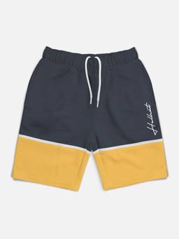 HELLCAT - Trendy Cool Dark Grey Color-Blocked Printed Shorts for Girls