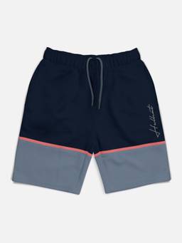 HELLCAT - Trendy Navy Blue Color-Blocked Printed Shorts for Girls
