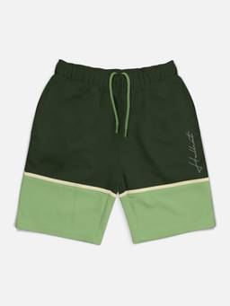 HELLCAT - Trendy Olive Color-Blocked Printed Shorts for Girls