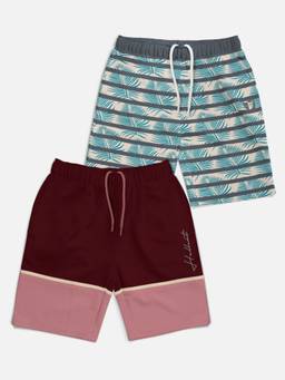HELLCAT - Trendy Burgundy Cool Dark Grey Printed Shorts for Girls (Pack of 2)