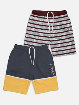 HELLCAT - Trendy Cool Dark Grey Burgundy Printed Shorts for Girls (Pack of 2)