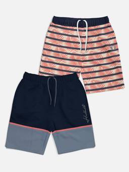 HELLCAT - Trendy Navy Blue Printed Shorts for Girls (Pack of 2)