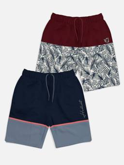 HELLCAT - Trendy Navy Blue Burgundy Printed Shorts for Girls (Pack of 2)