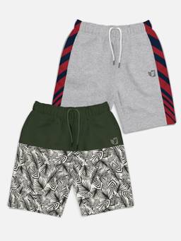 HELLCAT - Trendy Olive Grey Melange Printed Shorts for Girls (Pack of 2)